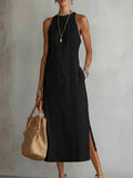 spring collection: european & american -style halter neck sleeveless dress - solid color lace trim, perfect for vacation