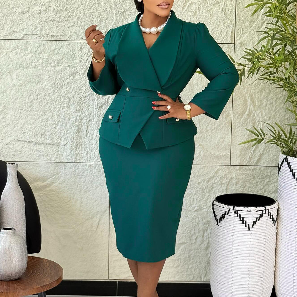 C8645 women's foreign trade dress - new cross-border european and american style fashionable elegant solid color bodycon african dress