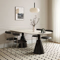 Luxury modern minimalist small apartment home oval dining table french cream style sintered stone dining table and chair set
