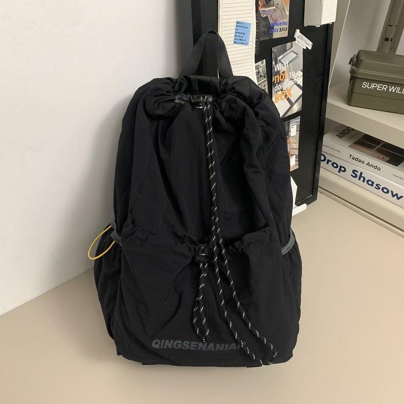 New Korean version drawstring retro backpack, lightweight and trendy junior high school student schoolbag, sports outdoor travel backpack