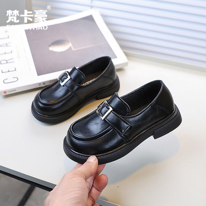 Vancahao kids' british style black leather loafers -  spring/autumn new collection - girls' fashion slip-ons