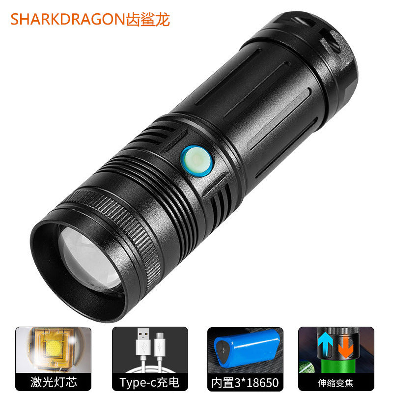 Cross-border new white laser flashlight Type-C charging outdoor zoom long-range small steel cannon strong light flashlight