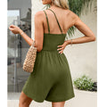 women's fashion solid color ruched sleeveless one-shoulder romper - in stock