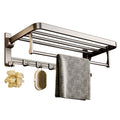 Gunmetal towel rack, foldable bath towel holder, no-drill bathroom toilet storage shelf, wall-mounted organizer