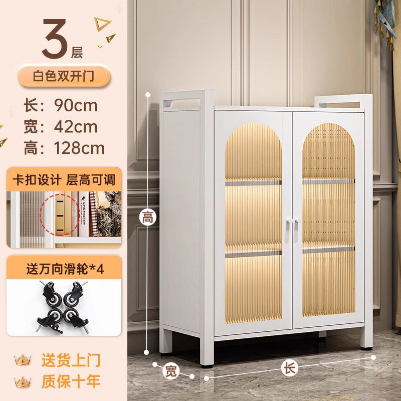 Household kitchen storage cabinet floor-standing multi-layer double door cabinet microwave dish storage cabinet movable storage rack