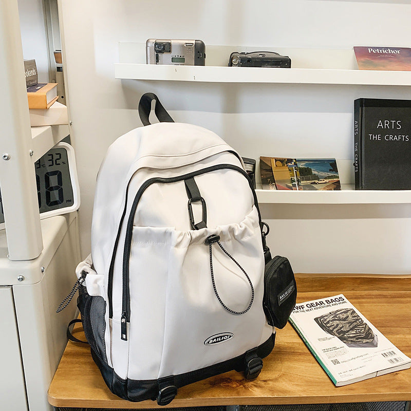 Trendy high-street water-resistant lightweight backpack - 26l large capacity student schoolbag, durable with free headphone pouch