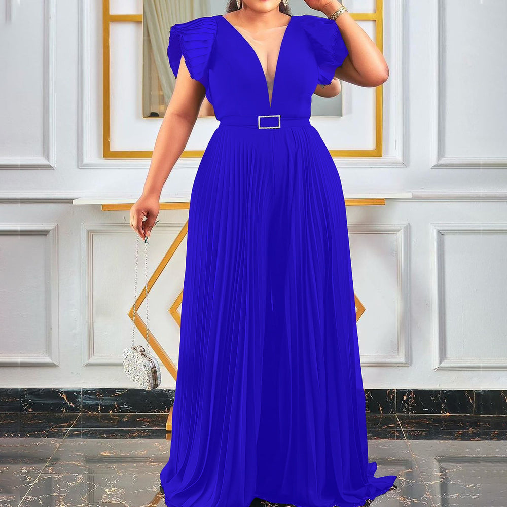 C8452 in stock  summer new  foreign trade plus size women's mesh patchwork pleated cross-border jumpsuit