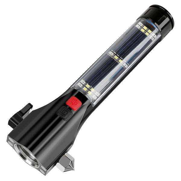 Multifunctional vehicle safety cone, strong light flashlight outdoor self-defense solar fire emergency alarm work light