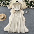 Frenchretropolo collar short-sleeved button cardiganknittingdress women's waist slimming look inner sweater skirt long skirt