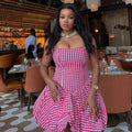 European and american style ins cross-border stripesprinting women's waist slimming look a-line skirt suspender tube topwork clothingsweetdress