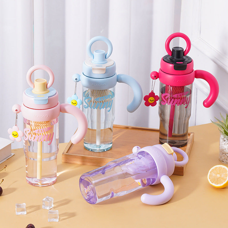 New arrival high-looking ice cup with lifting ring, large capacity double drink plastic water cup with handle and tea drain, tea straw cup
