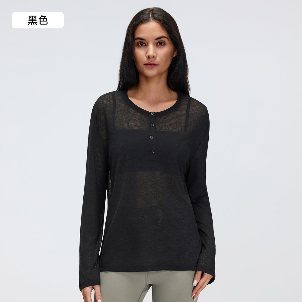 Women's long-sleeve yoga top - loose fit, breathable, activewear, casual running t-shirt, lightweight - d26101