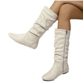 Export cross-border pleated boots autumnew arrivalretro style flats suede plaidretro boots for women