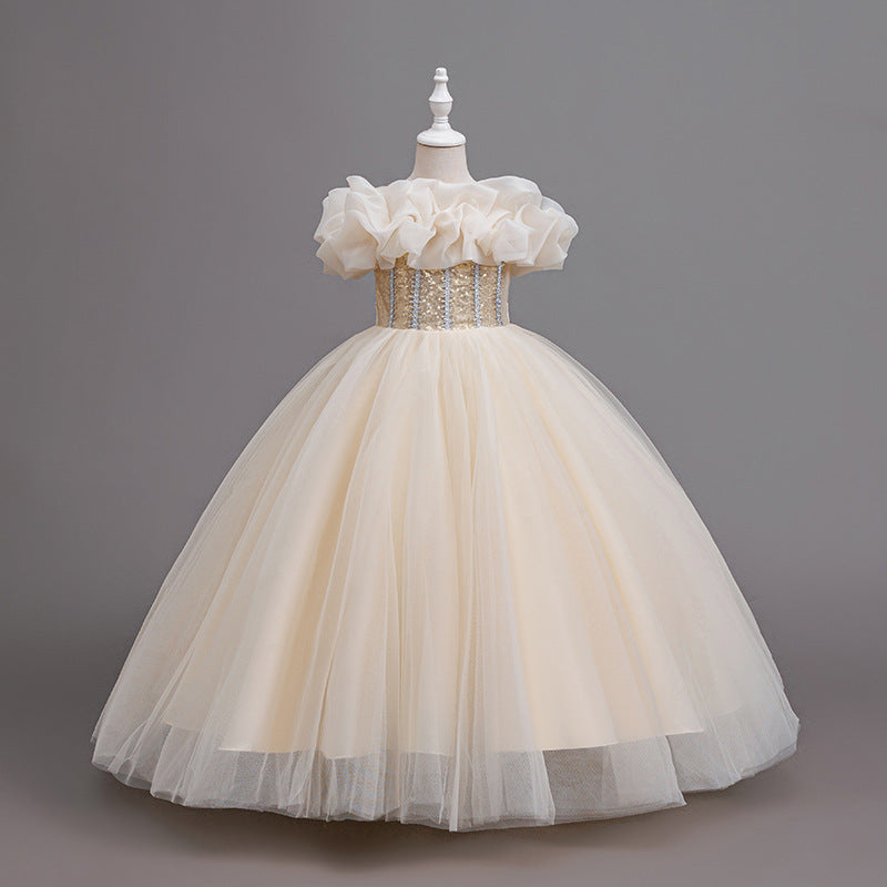 Yimingzhi flower girl dress - floral design, long, cross-border princess dress - dropshipping available - children's dress