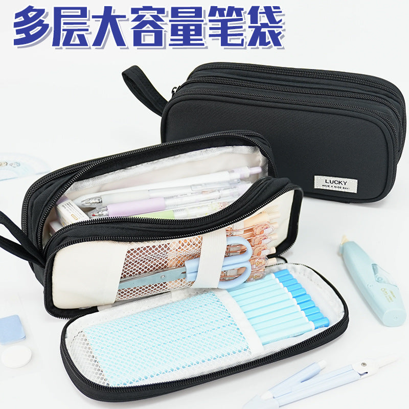 Pencil Bag Large Capacity Stationery Box Boys Simple Primary School Stationery Bag Junior High School Students Advanced Sense Cross-border Pencil Bag Storage
