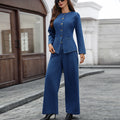 Fashion cross-border foreign trade  independent station new style washed new long-sleeved fashion casual denim pants suit