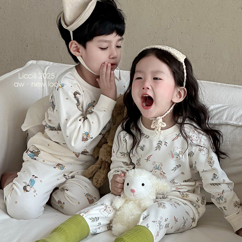 Kids' thermal underwear set - boys' and girls' autumn/winter warm base layer loungewear - soft fleece cotton seamless pajamas