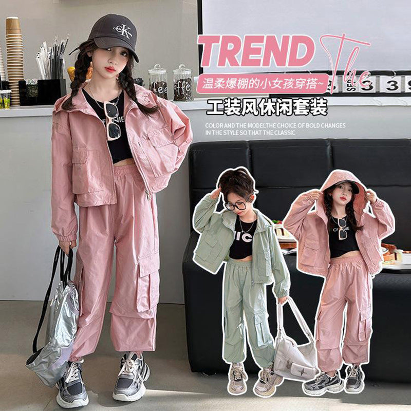 Girls' activewear set -  spring/autumn collection: stylish and trendy new arrivals for kids and teens. featuring new, loose-fit cargo pants for a cool and edgy look
