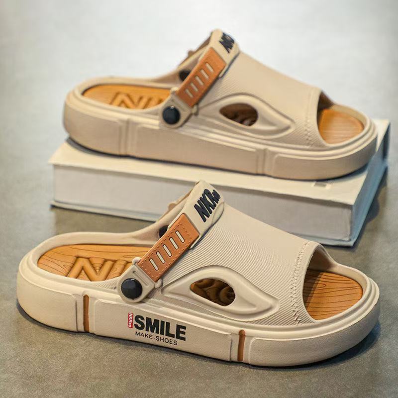 2024 new korean style men's slippers - trendy outdoor & indoor, bathroom-friendly, non-slip, thick-soled, wear-resistant men's sandals
