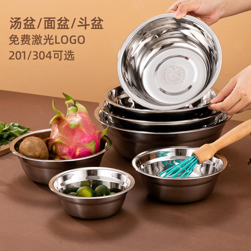 Daily dining kitchen 304 stainless steel basin thickened commercial canteen dishes for home soup basin for home vegetable basin with logo