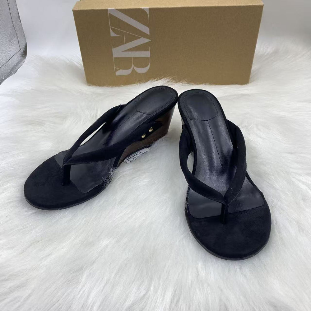 Za new 2025 summer square toe stiletto thong sandals women's kitten heel mules fashionable single shoes