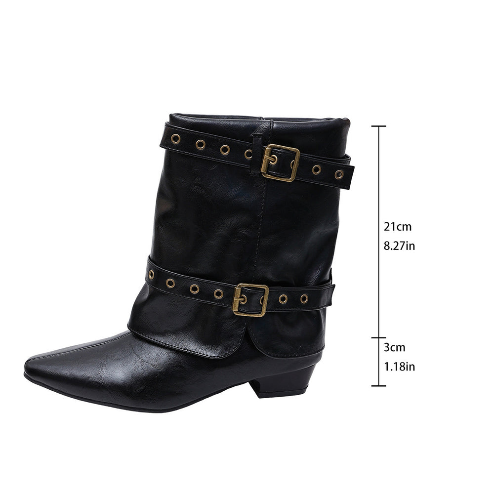 new arrival belt buckle pointed suede low heel trouser boots autumplus sizeretro thick heel knee socks boots for women wholesale