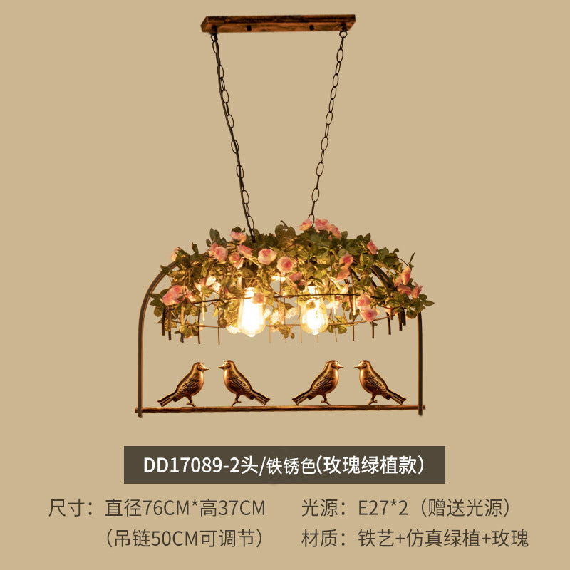 American industrial wind wrought iron bar counter plant bird cage chandelier creative personality art retro restaurant lamp green plant light
