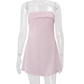 European and american cross-border women's spring  new arrival: off-the-shoulder bandeau backless solid color satin chic sexy dress