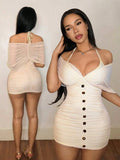 French new arrival one shoulder mesh silmfashionhalter hip dress short skirteleganceelegance cross-border