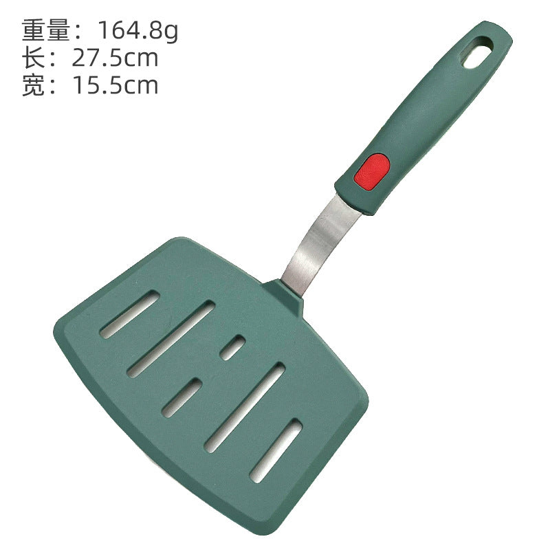 Dark green silicone kitchenware stainless steel handle frying spatula leak spatula kitchen utensils cooking spatula silicone frying pan spatula