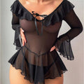 New arrival cross-border fashionsexy see-through mesh dress one shoulder pure desire bell sleeve sexy intimates
