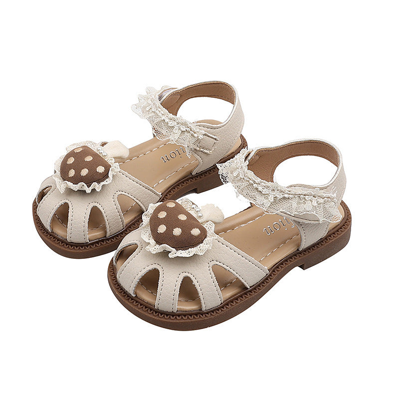 Vancahao kids' closed-toe sandals,  summer new korean style lace-trimmed girls' princess sandals, beach shoes