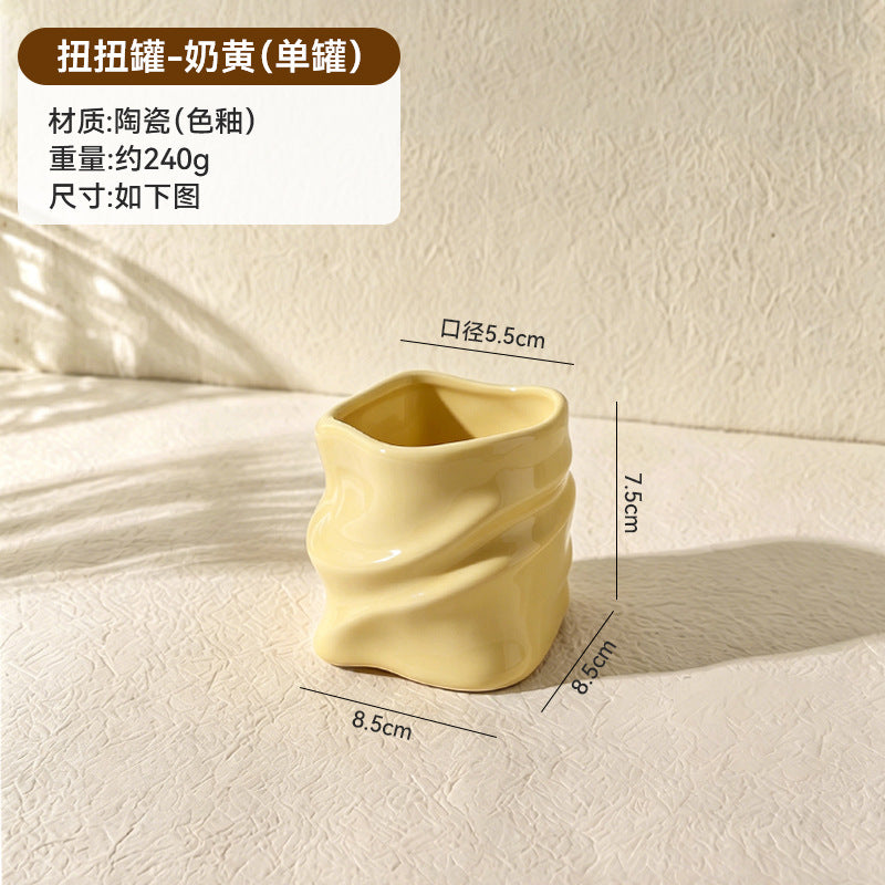 304 food grade stainless steel twisted fruit fork set creative colorful storage cup ceramic cup holder wholesale