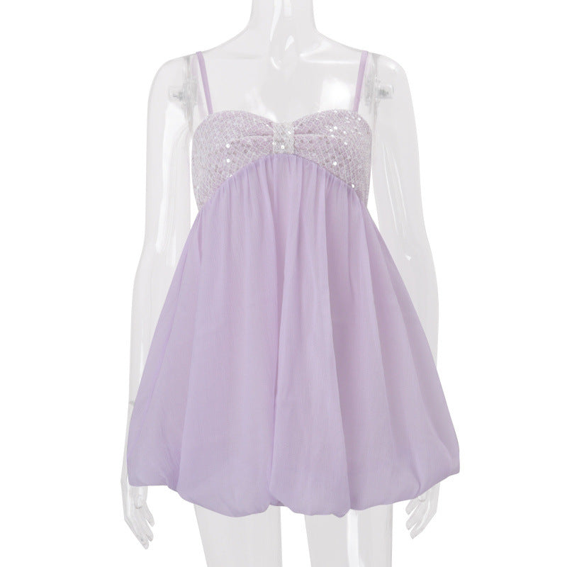 European and american women's clothing  summer new french sweet & spicy sequin bandeau loose camisole chiffon top