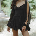 cross-border e-commerce european and american women's clothing: new summer casual solid color cinched waist lantern sleeve ruffle hem dress