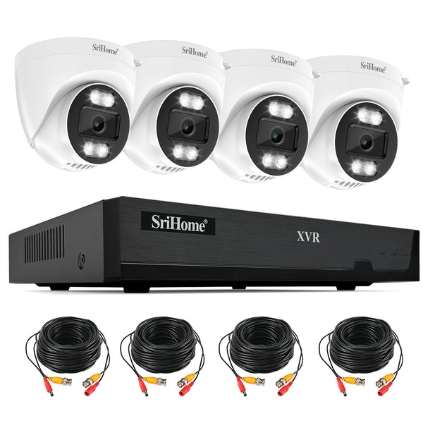 Srihome 4 channel 1080P high definition analog surveillance set DVR video recorder AHD hemisphere camera with voice
