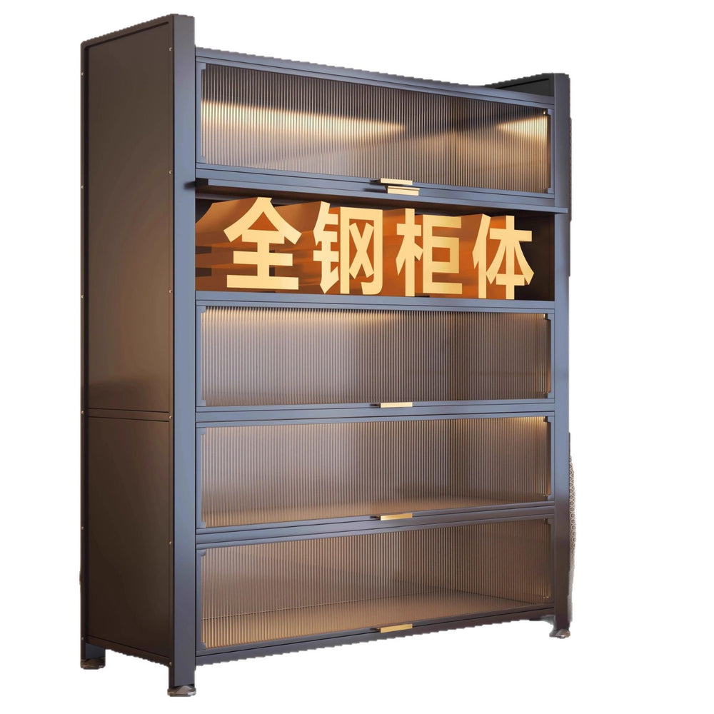 Steel dustproof bookcase with doors, integrated children's bookshelf, wall-mounted floor-standing storage rack, living room storage cabinet, organizer