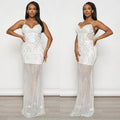 C6689 cross-border   fashion women's solid color mesh rhinestone camisole maxi dress