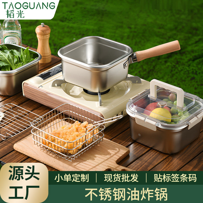 Multifunctional stainless steel deep fryer - portable outdoor fryer with filter basket, square fry pan