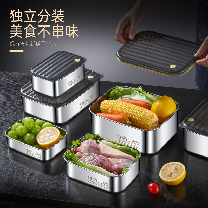 304 stainless steel food storage container, food-grade lunch box with lid, airtight sealing box, refrigerator fruit and food dividing freezer box