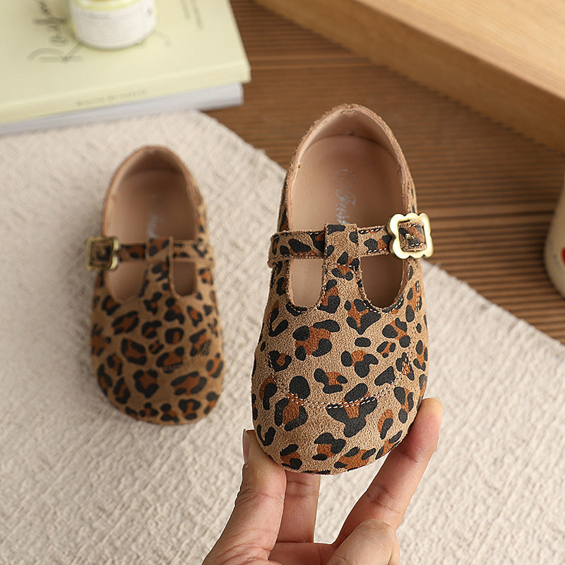 Vancahao girl's t-buckle small leather shoes  square toe flatsflatsfashioneasiest for matchautumnew arrival doudou shoes