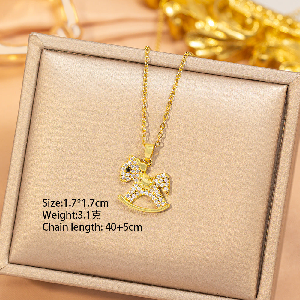 [titanium steel] cross-border hot-selling trojan necklace for women, full of zirconium, simple and versatile, now high-end new sweater chain accessories