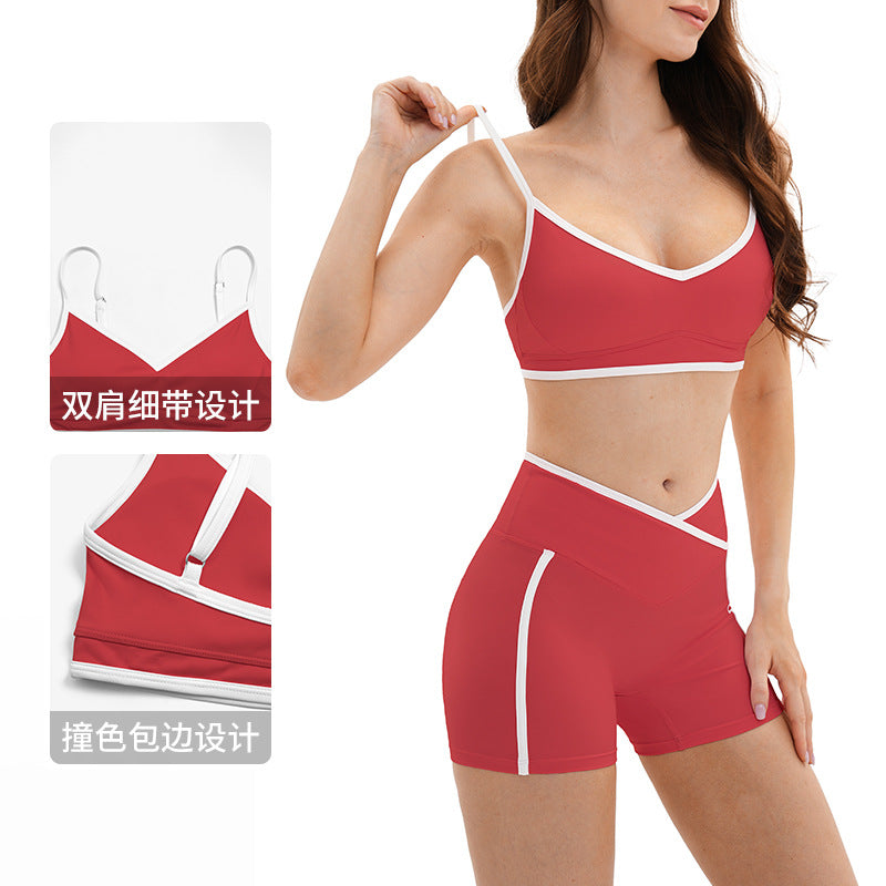 nude sports intimates double shoulder straps contrast color yoga bra running fitness plaid sports bra women 9528