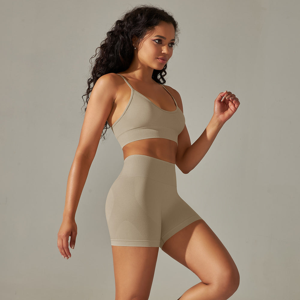 Sexy backless cami bra set - seamless high-waisted butt-lifting tight shorts - quick-dry activewear yoga outfit