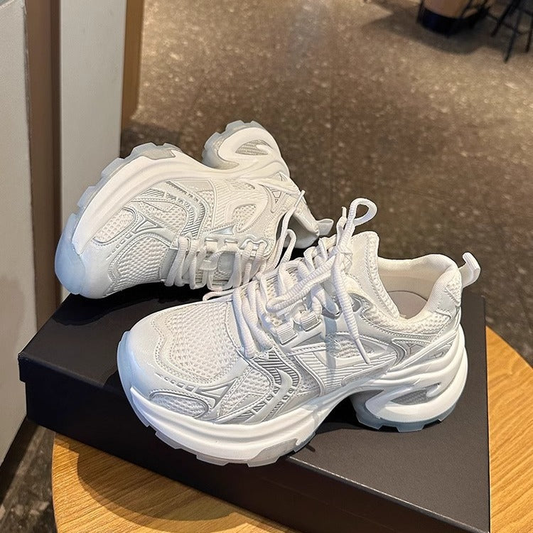 Thick sole silver dad shoes women's 2025 spring and summer new breathable heightened internet celebrity street ins trendy casual sports shoes