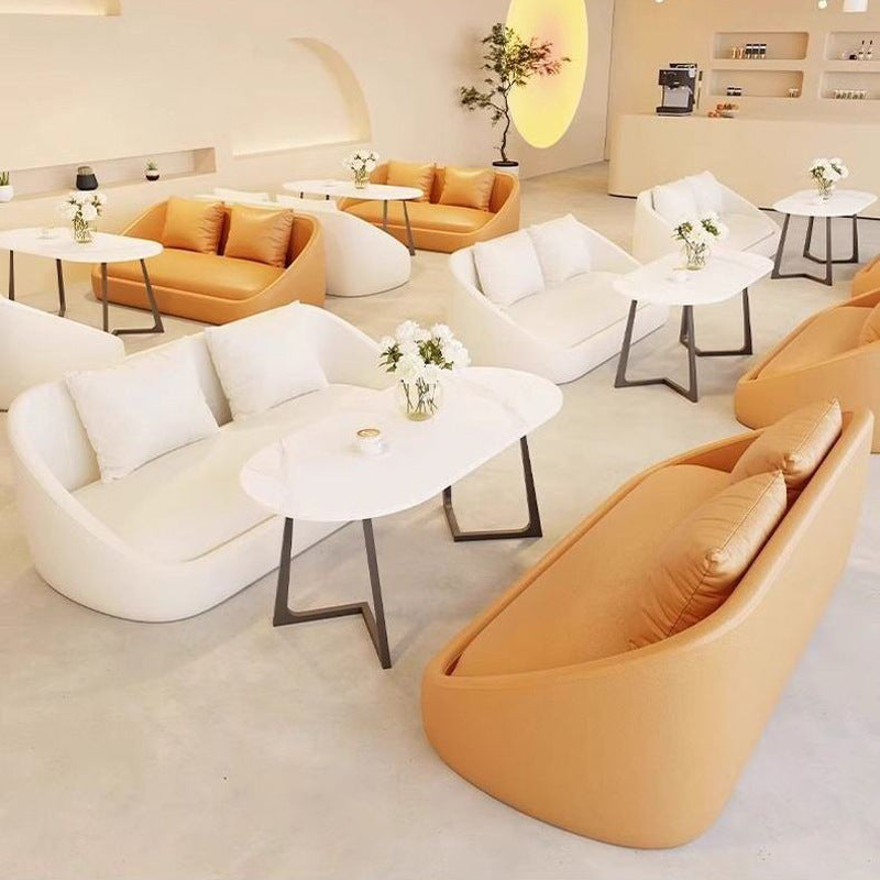 Designer sofa set for milk tea shops, cafes, dessert parlors, booth restaurants, bbq restaurants, and snack shops - creamy style table and chair combination