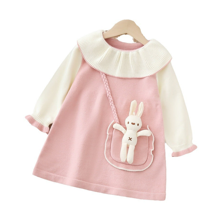 Girls' knit dress -  autumn/winter new collection - backpack style cute dress