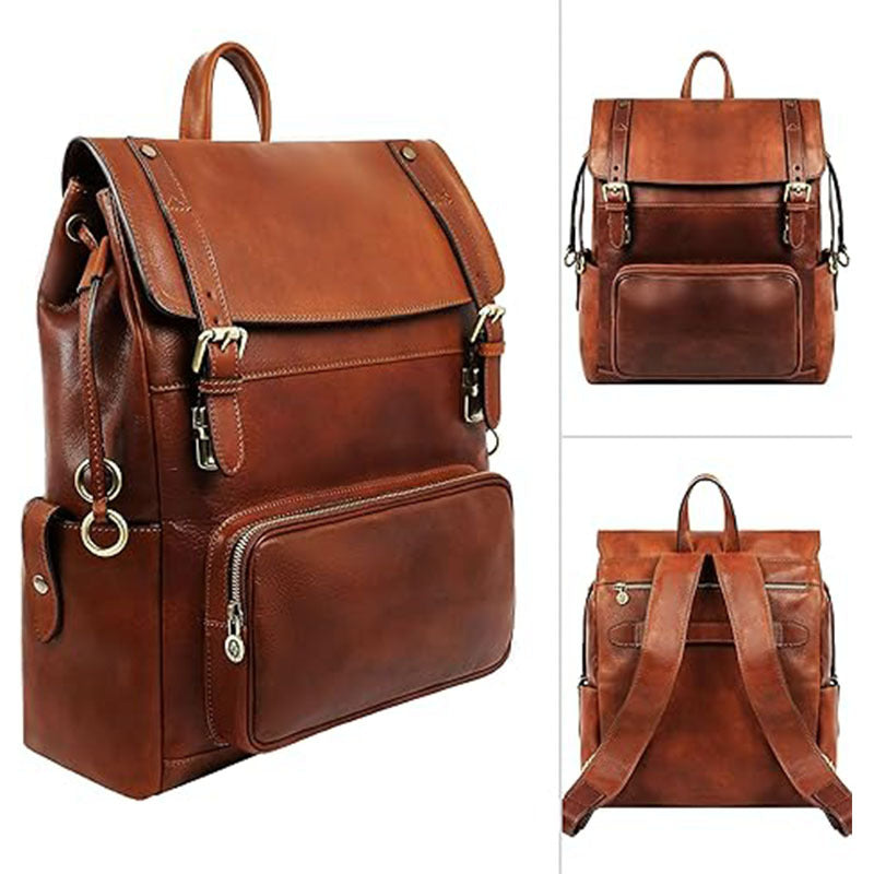 New leather backpack men's and women's first layer cowhide notebook backpack business middle-aged men's and women's schoolbags travel bags