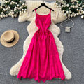 French riviera style strappy cutout cami dress - rose red, slim fit, long, sexy beach dress