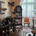 Full-length mirror, movable mirror, medieval style storage magazine rack, floor mirror, home storage bookshelf, rotating full-length mirror